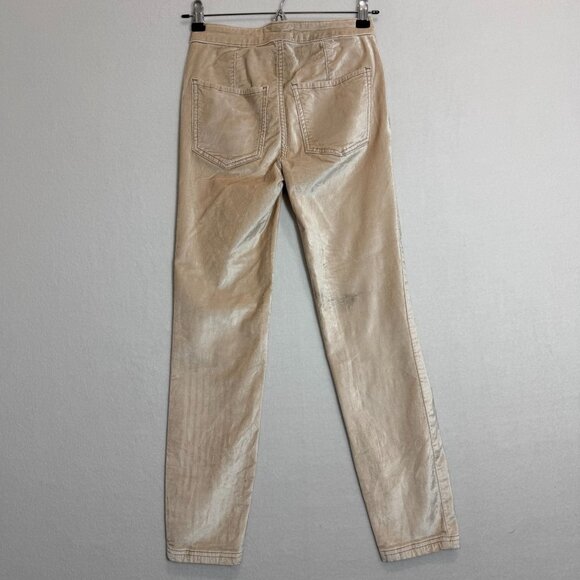 We The Free Beige Metallic Pants Size 24 Straight Leg Velvet-Like Texture - Picture 3 of 14